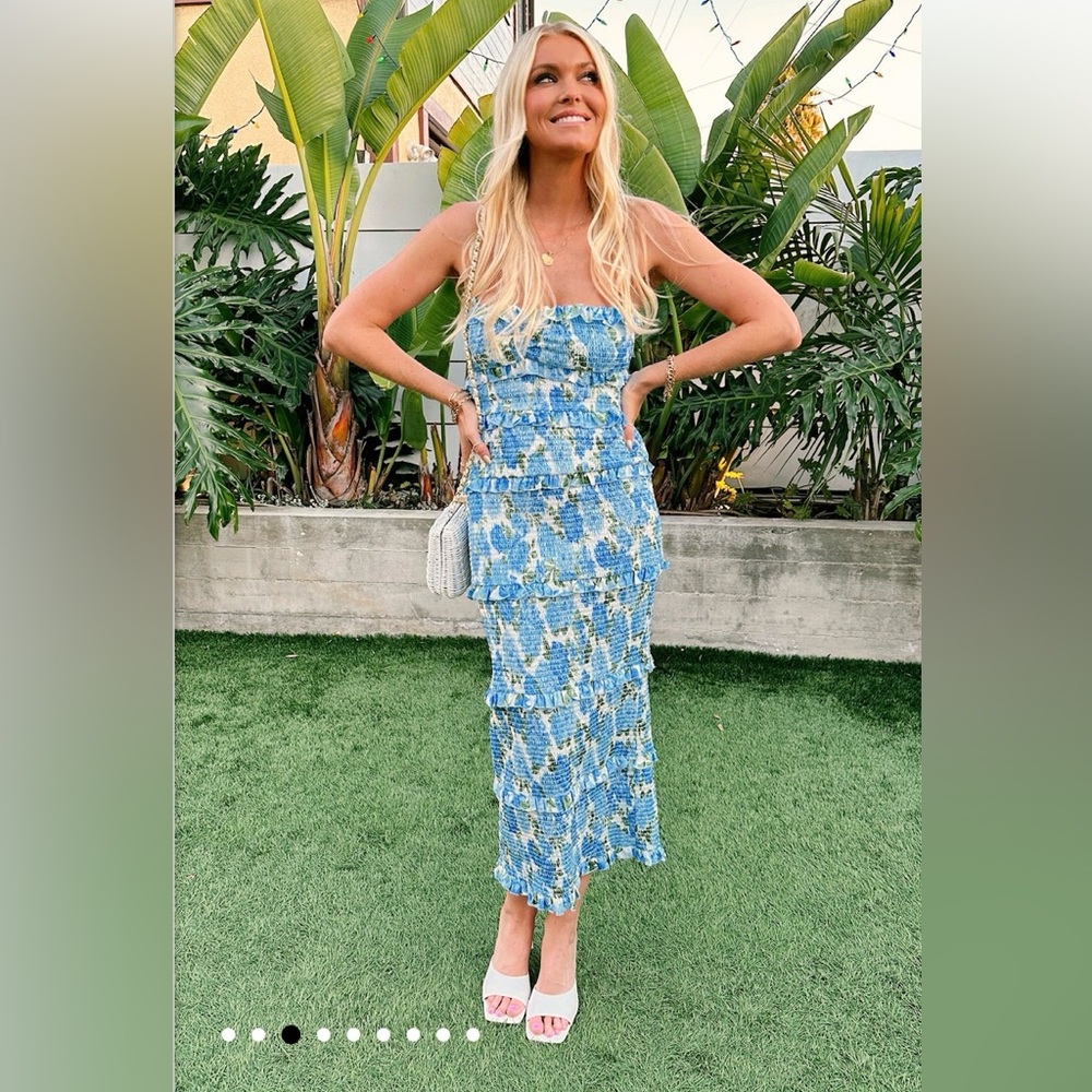 Blue and White Floral Midi Dress